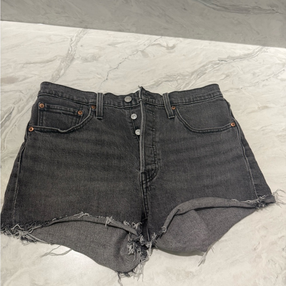 Levi's Black Jean Shorts with Frayed Hem and Distressed Style